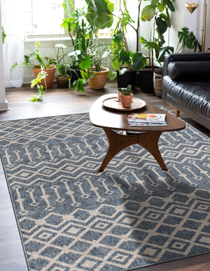 Harbor Blue 4' x 6' Eco Trellis Rectangle Area Rug 100% Recycled Space Dyed Polyester With Cotton Backing Geometric Pattern Eco-Friendly Carpet for Sale at Rug Engine