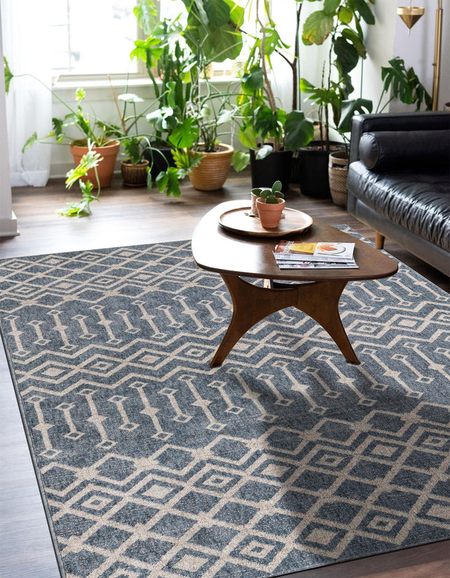 Harbor Blue 4' x 6' Eco Trellis Rectangle Area Rug 100% Recycled Space Dyed Polyester With Cotton Backing Geometric Pattern Eco-Friendly Carpet for Sale at Rug Engine