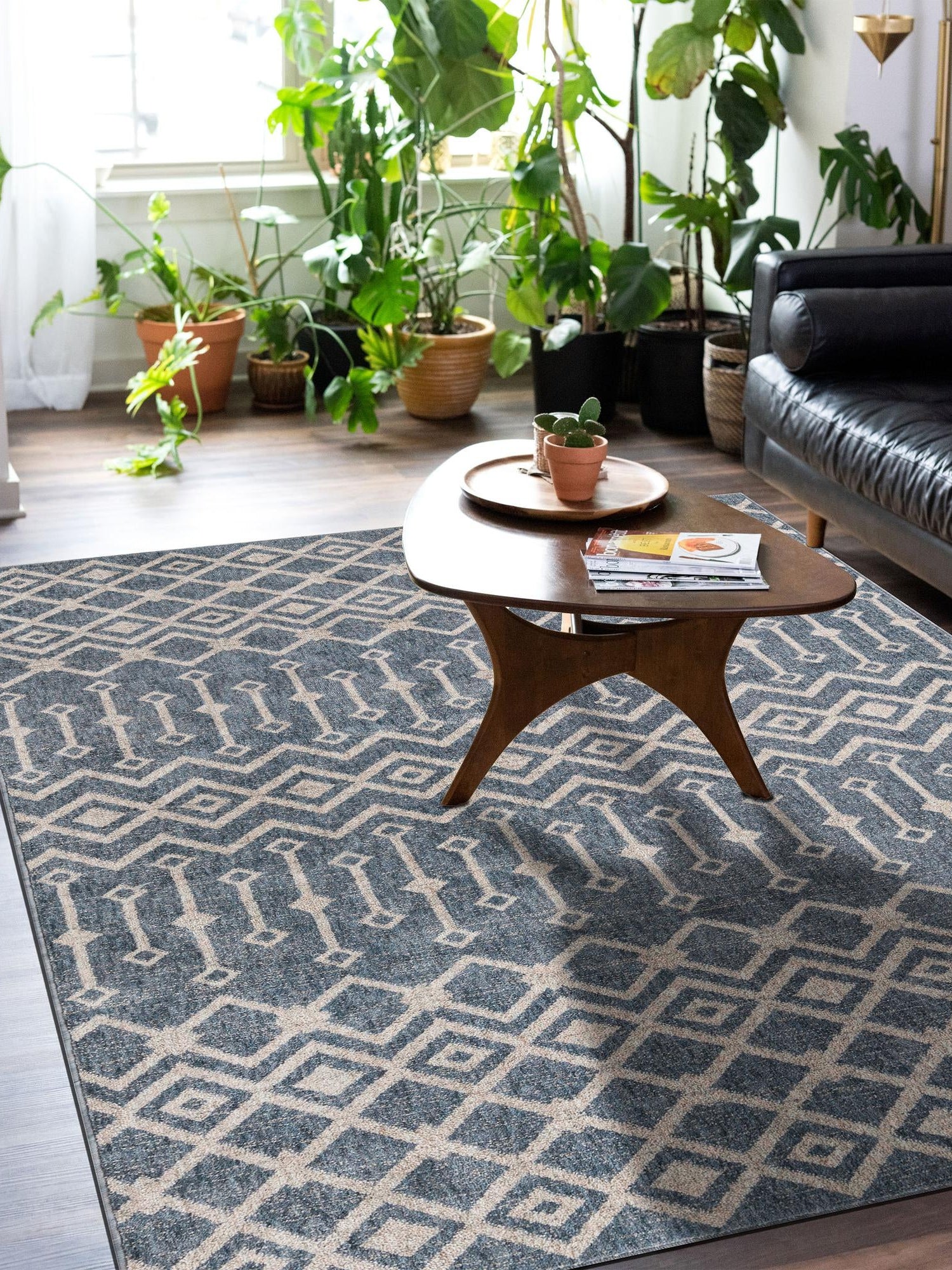 Harbor Blue 2' x 3' Eco Trellis Rectangle Area Rug 100% Recycled Space Dyed Polyester With Cotton Backing Geometric Pattern Eco-Friendly Carpet for Sale at Rug Engine