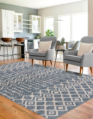 Harbor Blue 10' x 13' Eco Trellis Rectangle Area Rug 100% Recycled Space Dyed Polyester With Cotton Backing Geometric Pattern Eco-Friendly Carpet for Sale at Rug Engine