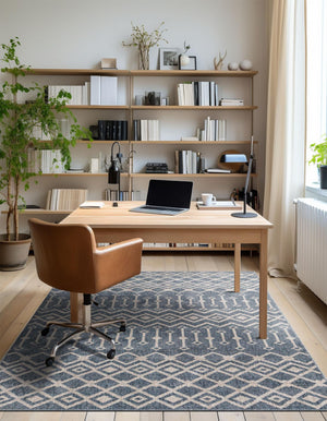 Harbor Blue 4' x 6' Eco Trellis Rectangle Area Rug 100% Recycled Space Dyed Polyester With Cotton Backing Geometric Pattern Eco-Friendly Carpet for Sale at Rug Engine
