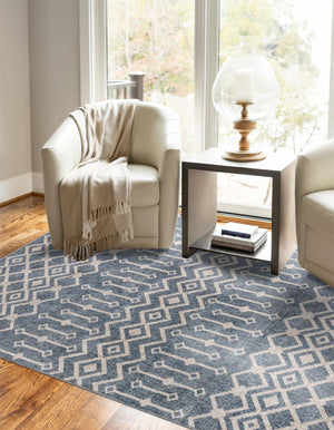 Harbor Blue 4' x 6' Eco Trellis Rectangle Area Rug 100% Recycled Space Dyed Polyester With Cotton Backing Geometric Pattern Eco-Friendly Carpet for Sale at Rug Engine