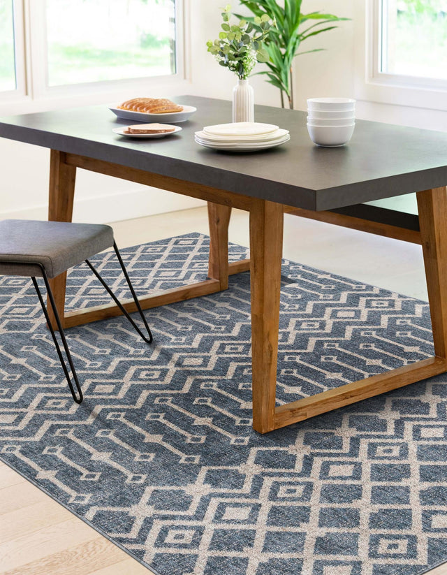 Harbor Blue 4' x 6' Eco Trellis Rectangle Area Rug 100% Recycled Space Dyed Polyester With Cotton Backing Geometric Pattern Eco-Friendly Carpet for Sale at Rug Engine