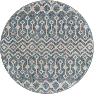 Harbor Blue 3' 3 x 3' 3 Eco Trellis Round Area Rug 100% Recycled Space Dyed Polyester With Cotton Backing Geometric Pattern Eco-Friendly Carpet for Sale at Rug Engine