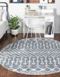 Harbor Blue 7' x 7' Eco Trellis Round Area Rug 100% Recycled Space Dyed Polyester With Cotton Backing Geometric Pattern Eco-Friendly Carpet for Sale at Rug Engine