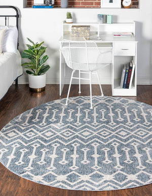 Harbor Blue 3' 3 x 3' 3 Eco Trellis Round Area Rug 100% Recycled Space Dyed Polyester With Cotton Backing Geometric Pattern Eco-Friendly Carpet for Sale at Rug Engine