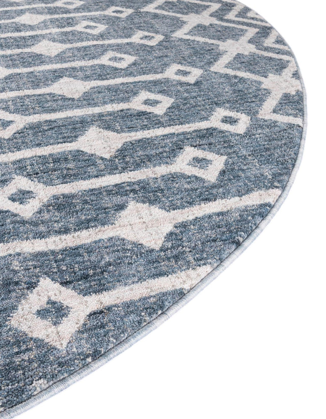Harbor Blue 7' x 7' Eco Trellis Round Area Rug 100% Recycled Space Dyed Polyester With Cotton Backing Geometric Pattern Eco-Friendly Carpet for Sale at Rug Engine