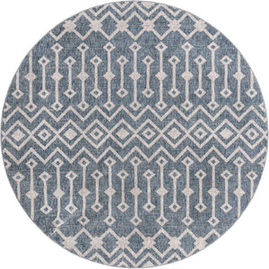 Harbor Blue 7' x 7' Eco Trellis Round Area Rug 100% Recycled Space Dyed Polyester With Cotton Backing Geometric Pattern Eco-Friendly Carpet for Sale at Rug Engine