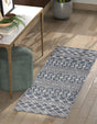 Harbor Blue 2' x 6' Eco Trellis Runner Area Rug 100% Recycled Space Dyed Polyester With Cotton Backing Geometric Pattern Eco-Friendly Carpet for Sale at Rug Engine