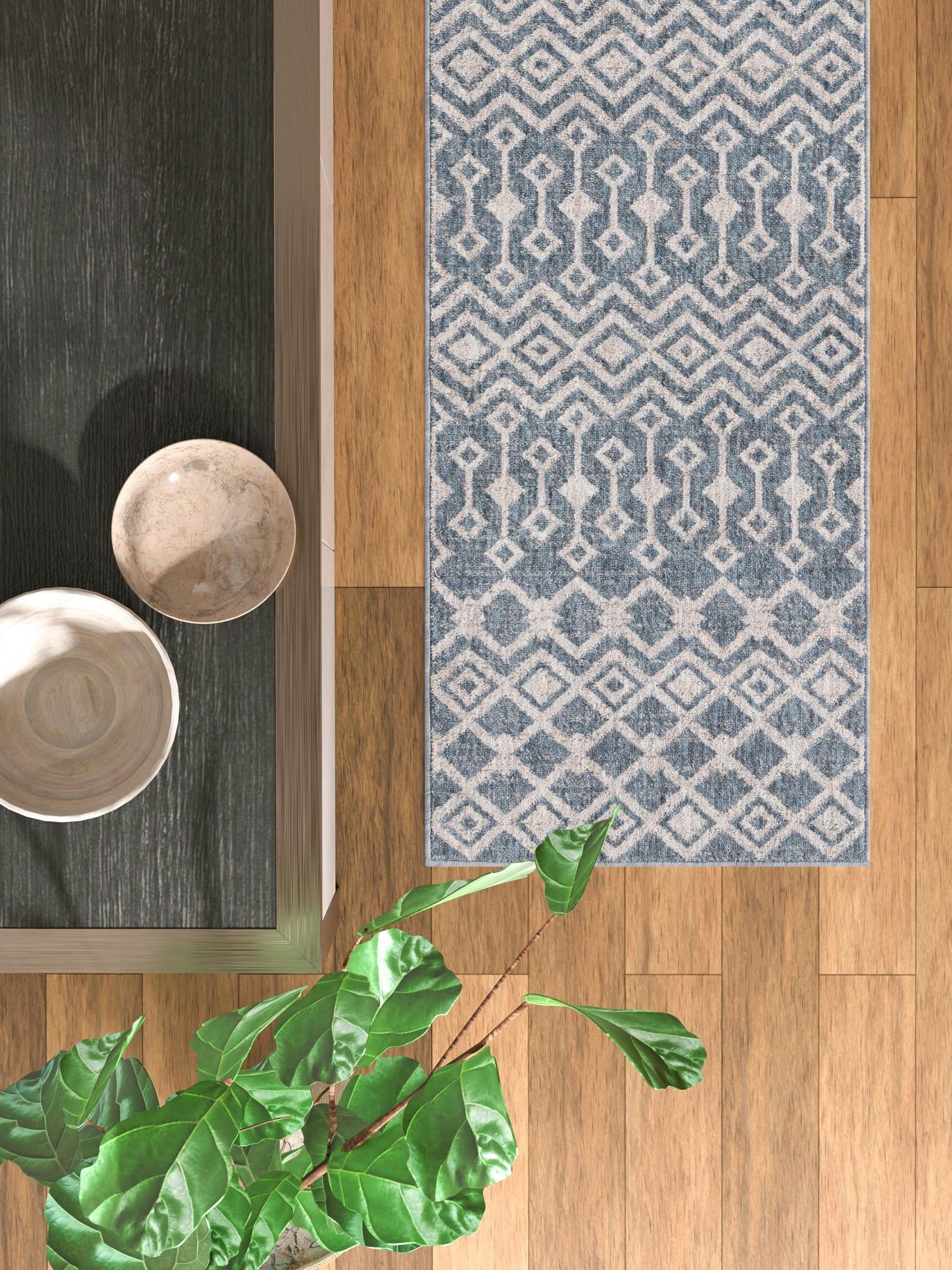 Harbor Blue 2' 7 x 12' Eco Trellis Runner Area Rug 100% Recycled Space Dyed Polyester With Cotton Backing Geometric Pattern Eco-Friendly Carpet for Sale at Rug Engine