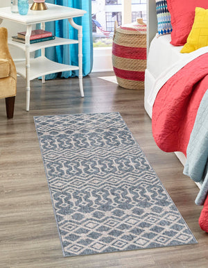 Harbor Blue 2' x 8' Eco Trellis Runner Area Rug 100% Recycled Space Dyed Polyester With Cotton Backing Geometric Pattern Eco-Friendly Carpet for Sale at Rug Engine