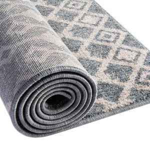 Harbor Blue 2' x 8' Eco Trellis Runner Area Rug 100% Recycled Space Dyed Polyester With Cotton Backing Geometric Pattern Eco-Friendly Carpet for Sale at Rug Engine