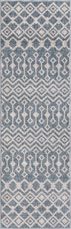 Harbor Blue 2' x 6' Eco Trellis Runner Area Rug 100% Recycled Space Dyed Polyester With Cotton Backing Geometric Pattern Eco-Friendly Carpet for Sale at Rug Engine