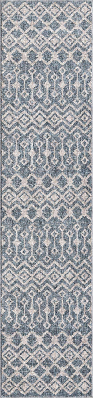Harbor Blue 2' x 8' Eco Trellis Runner Area Rug 100% Recycled Space Dyed Polyester With Cotton Backing Geometric Pattern Eco-Friendly Carpet for Sale at Rug Engine