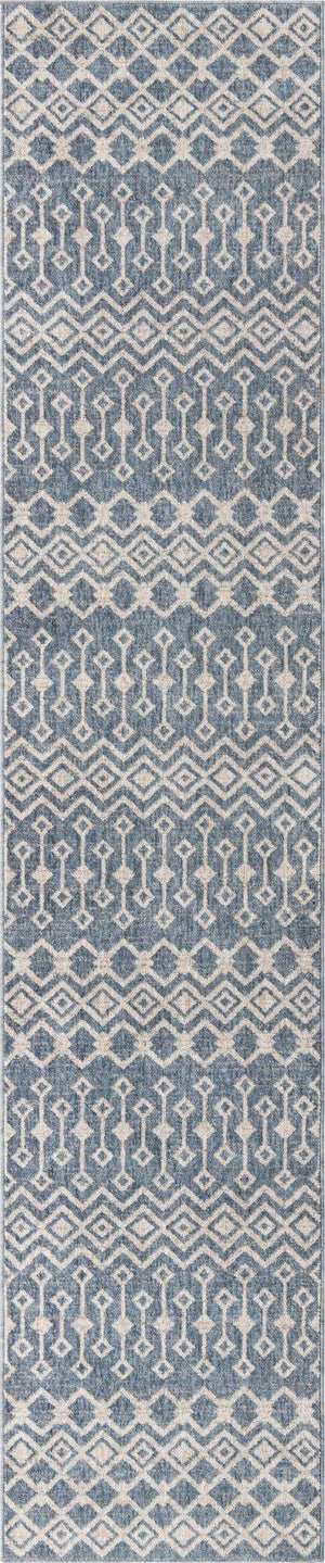 Harbor Blue 2' 7 x 12' Eco Trellis Runner Area Rug 100% Recycled Space Dyed Polyester With Cotton Backing Geometric Pattern Eco-Friendly Carpet for Sale at Rug Engine