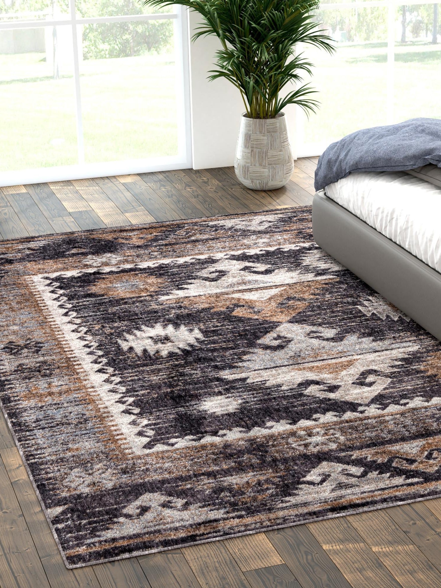Charcoal Gray 10' x 13' Eco Southwestern Rectangle Area Rug 100% Recycled Space Dyed Polyester With Cotton Backing Carpet for Natural Home Decor for Sale at Rug Engine