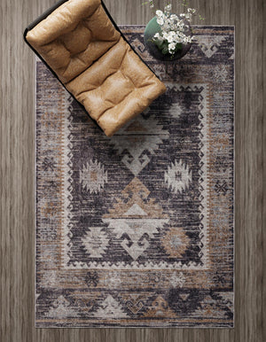 Charcoal Gray 5' 3 x 8' Eco Southwestern Rectangle Area Rug 100% Recycled Space Dyed Polyester With Cotton Backing Carpet for Natural Home Decor for Sale at Rug Engine