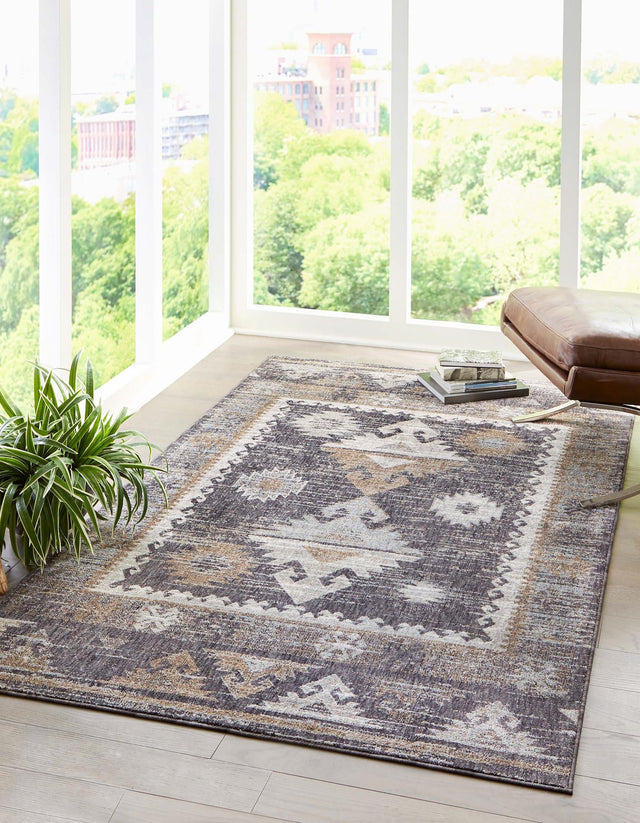Charcoal Gray 7' 10 x 10' Eco Southwestern Rectangle Area Rug 100% Recycled Space Dyed Polyester With Cotton Backing Carpet for Natural Home Decor for Sale at Rug Engine