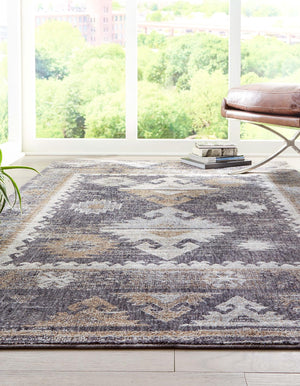 Charcoal Gray 10' x 13' Eco Southwestern Rectangle Area Rug 100% Recycled Space Dyed Polyester With Cotton Backing Carpet for Natural Home Decor for Sale at Rug Engine