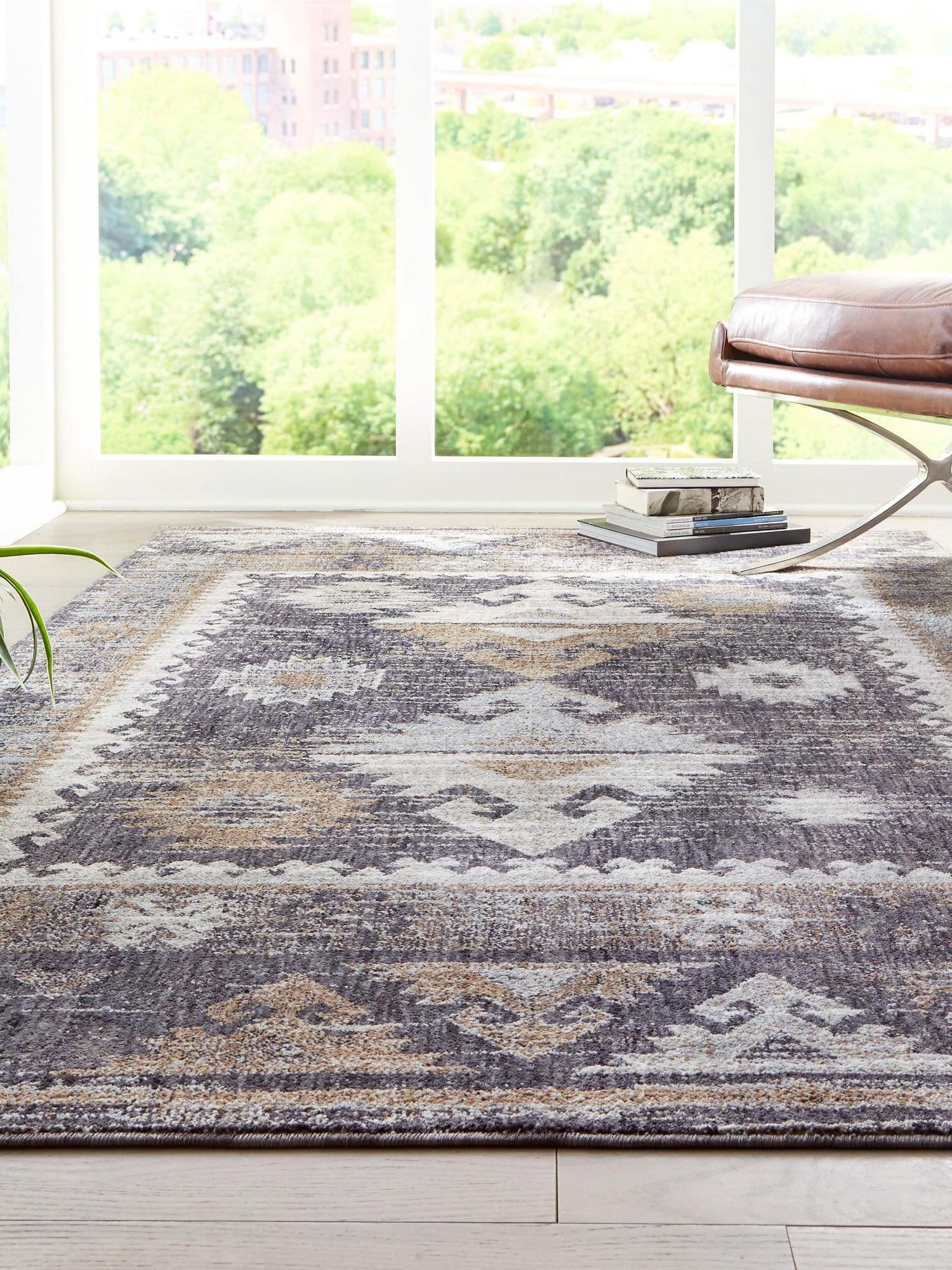 Charcoal Gray 7' 10 x 10' Eco Southwestern Rectangle Area Rug 100% Recycled Space Dyed Polyester With Cotton Backing Carpet for Natural Home Decor for Sale at Rug Engine