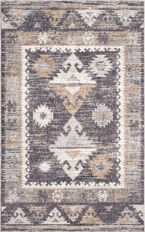 Charcoal Gray 5' 3 x 8' Eco Southwestern Rectangle Area Rug 100% Recycled Space Dyed Polyester With Cotton Backing Carpet for Natural Home Decor for Sale at Rug Engine