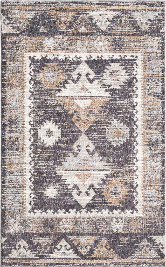 Charcoal Gray 5' 3 x 8' Eco Southwestern Rectangle Area Rug 100% Recycled Space Dyed Polyester With Cotton Backing Carpet for Natural Home Decor for Sale at Rug Engine