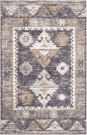 Charcoal Gray 4' x 6' Eco Southwestern Rectangle Area Rug 100% Recycled Space Dyed Polyester With Cotton Backing Carpet for Natural Home Decor for Sale at Rug Engine