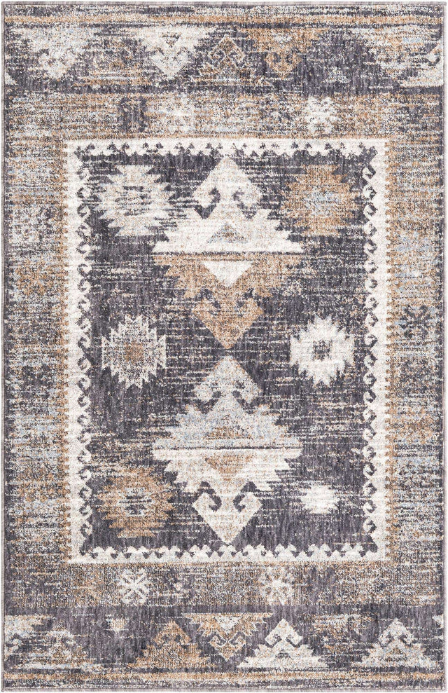 Charcoal Gray 4' x 6' Eco Southwestern Rectangle Area Rug 100% Recycled Space Dyed Polyester With Cotton Backing Carpet for Natural Home Decor for Sale at Rug Engine