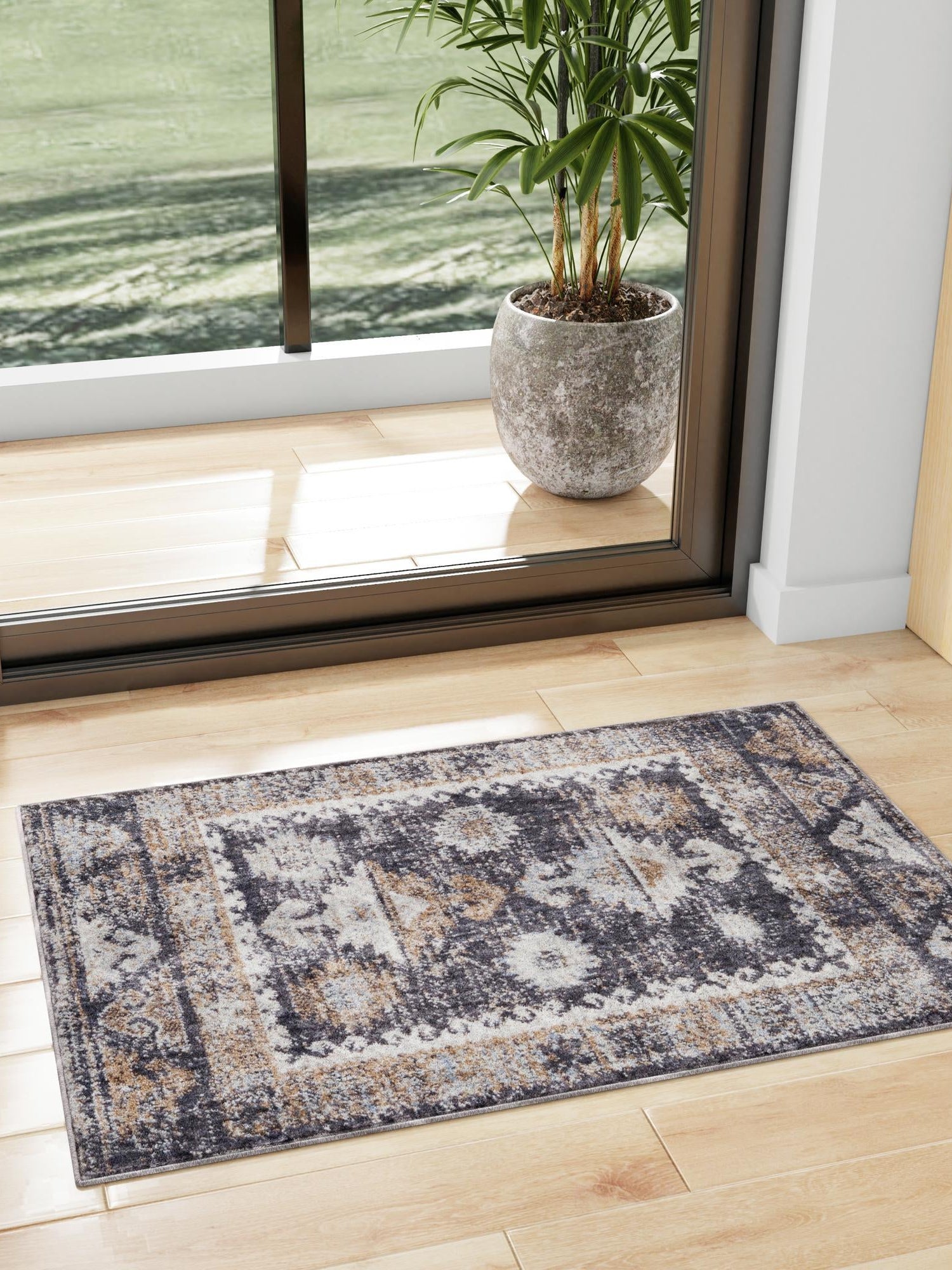 Charcoal Gray 5' 3 x 8' Eco Southwestern Rectangle Area Rug 100% Recycled Space Dyed Polyester With Cotton Backing Carpet for Natural Home Decor for Sale at Rug Engine
