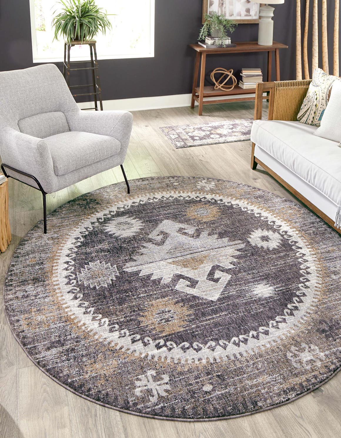Charcoal Gray 3' 3 x 3' 3 Eco Southwestern Round Area Rug 100% Recycled Space Dyed Polyester With Cotton Backing Carpet for Natural Home Decor for Sale at Rug Engine