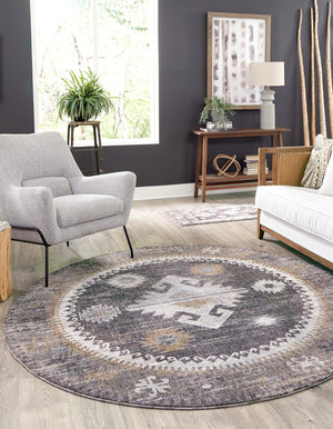 Charcoal Gray 3' 3 x 3' 3 Eco Southwestern Round Area Rug 100% Recycled Space Dyed Polyester With Cotton Backing Carpet for Natural Home Decor for Sale at Rug Engine