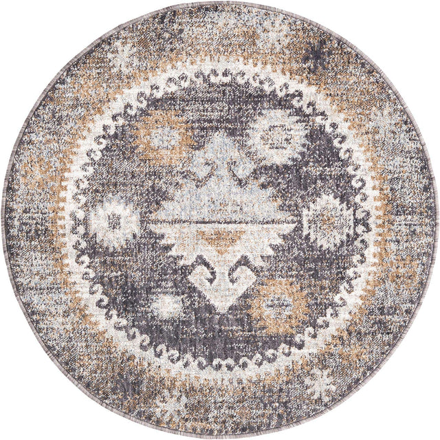 Charcoal Gray 3' 3 x 3' 3 Eco Southwestern Round Area Rug 100% Recycled Space Dyed Polyester With Cotton Backing Carpet for Natural Home Decor for Sale at Rug Engine