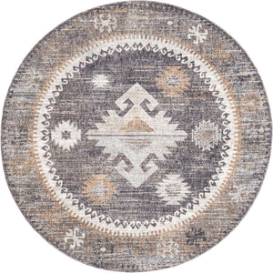 Charcoal Gray 7' x 7' Eco Southwestern Round Area Rug 100% Recycled Space Dyed Polyester With Cotton Backing Carpet for Natural Home Decor for Sale at Rug Engine