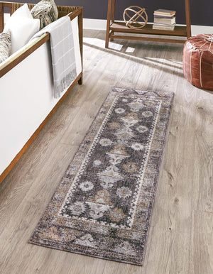 Charcoal Gray 2' x 6' Eco Southwestern Runner Area Rug 100% Recycled Space Dyed Polyester With Cotton Backing Carpet for Natural Home Decor for Sale at Rug Engine