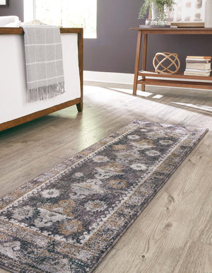 Charcoal Gray 2' x 6' Eco Southwestern Runner Area Rug 100% Recycled Space Dyed Polyester With Cotton Backing Carpet for Natural Home Decor for Sale at Rug Engine
