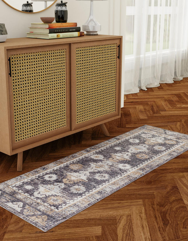 Charcoal Gray 2' x 6' Eco Southwestern Runner Area Rug 100% Recycled Space Dyed Polyester With Cotton Backing Carpet for Natural Home Decor for Sale at Rug Engine