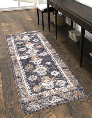 Charcoal Gray 2' x 8' Eco Southwestern Runner Area Rug 100% Recycled Space Dyed Polyester With Cotton Backing Carpet for Natural Home Decor for Sale at Rug Engine
