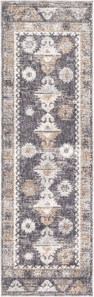 Charcoal Gray 2' x 6' Eco Southwestern Runner Area Rug 100% Recycled Space Dyed Polyester With Cotton Backing Carpet for Natural Home Decor for Sale at Rug Engine