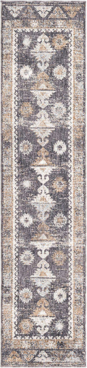 Charcoal Gray 2' x 8' Eco Southwestern Runner Area Rug 100% Recycled Space Dyed Polyester With Cotton Backing Carpet for Natural Home Decor for Sale at Rug Engine