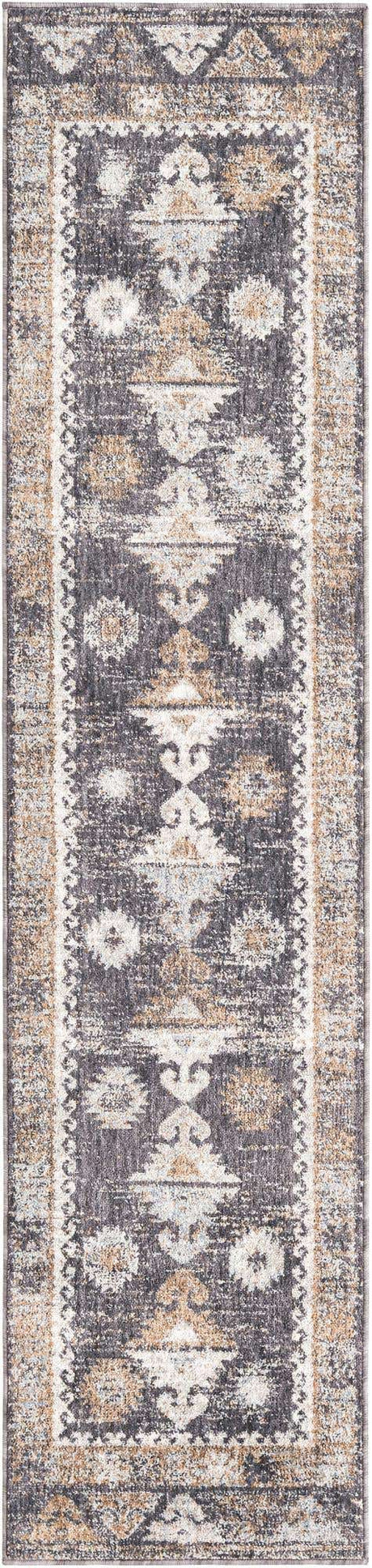 Charcoal Gray 2' x 8' Eco Southwestern Runner Area Rug 100% Recycled Space Dyed Polyester With Cotton Backing Carpet for Natural Home Decor for Sale at Rug Engine