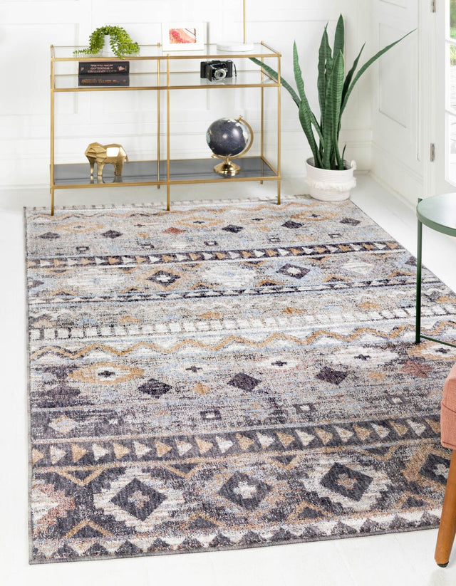 Khaki Gray 7' 10 x 10' Eco Southwestern Rectangle Area Rug 100% Recycled Space Dyed Polyester With Cotton Backing Carpet for Natural Home Decor for Sale at Rug Engine