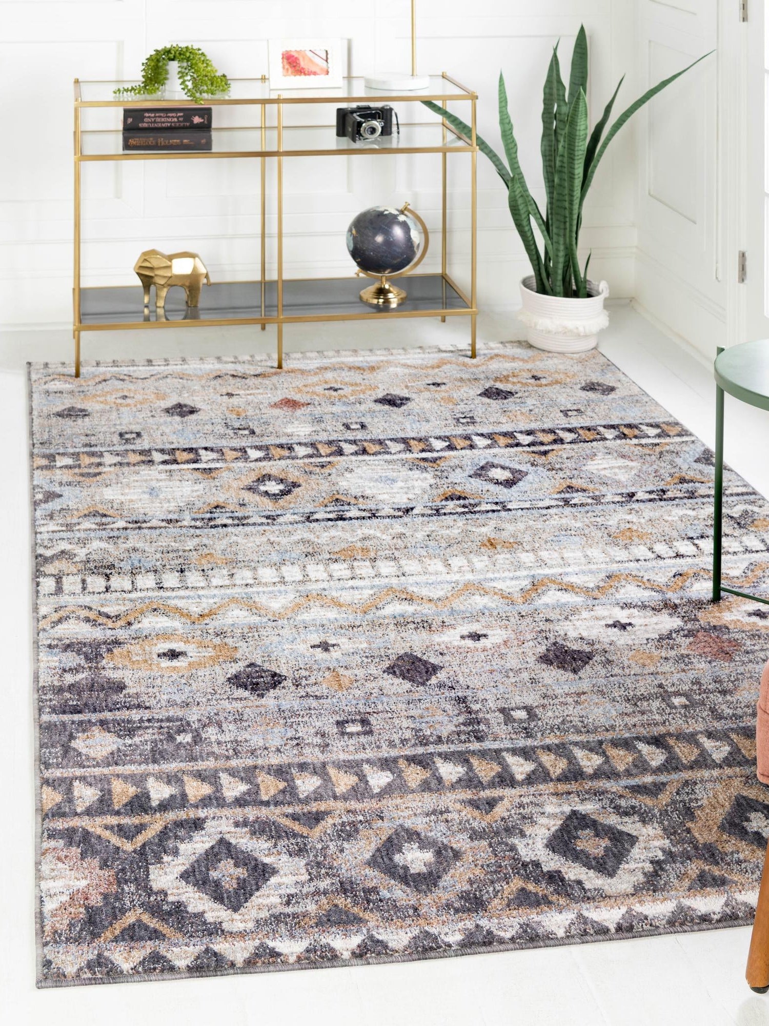 Khaki Gray 1' 4 x 1' 4 Eco Southwestern Sample Area Rug 100% Recycled Space Dyed Polyester With Cotton Backing Carpet for Natural Home Decor for Sale at Rug Engine