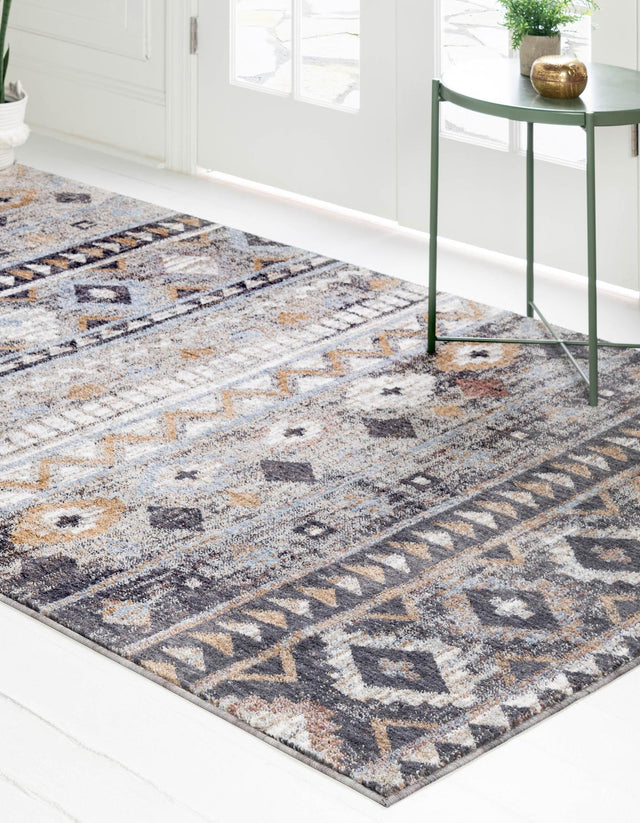 Khaki Gray 5' 3 x 8' Eco Southwestern Rectangle Area Rug 100% Recycled Space Dyed Polyester With Cotton Backing Carpet for Natural Home Decor for Sale at Rug Engine