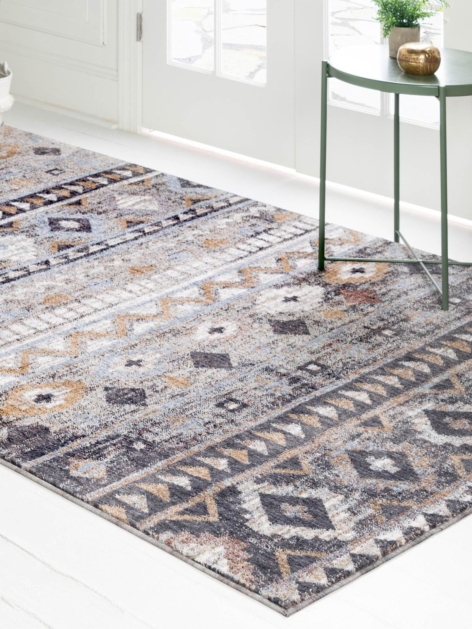 Khaki Gray 7' 10 x 10' Eco Southwestern Rectangle Area Rug 100% Recycled Space Dyed Polyester With Cotton Backing Carpet for Natural Home Decor for Sale at Rug Engine