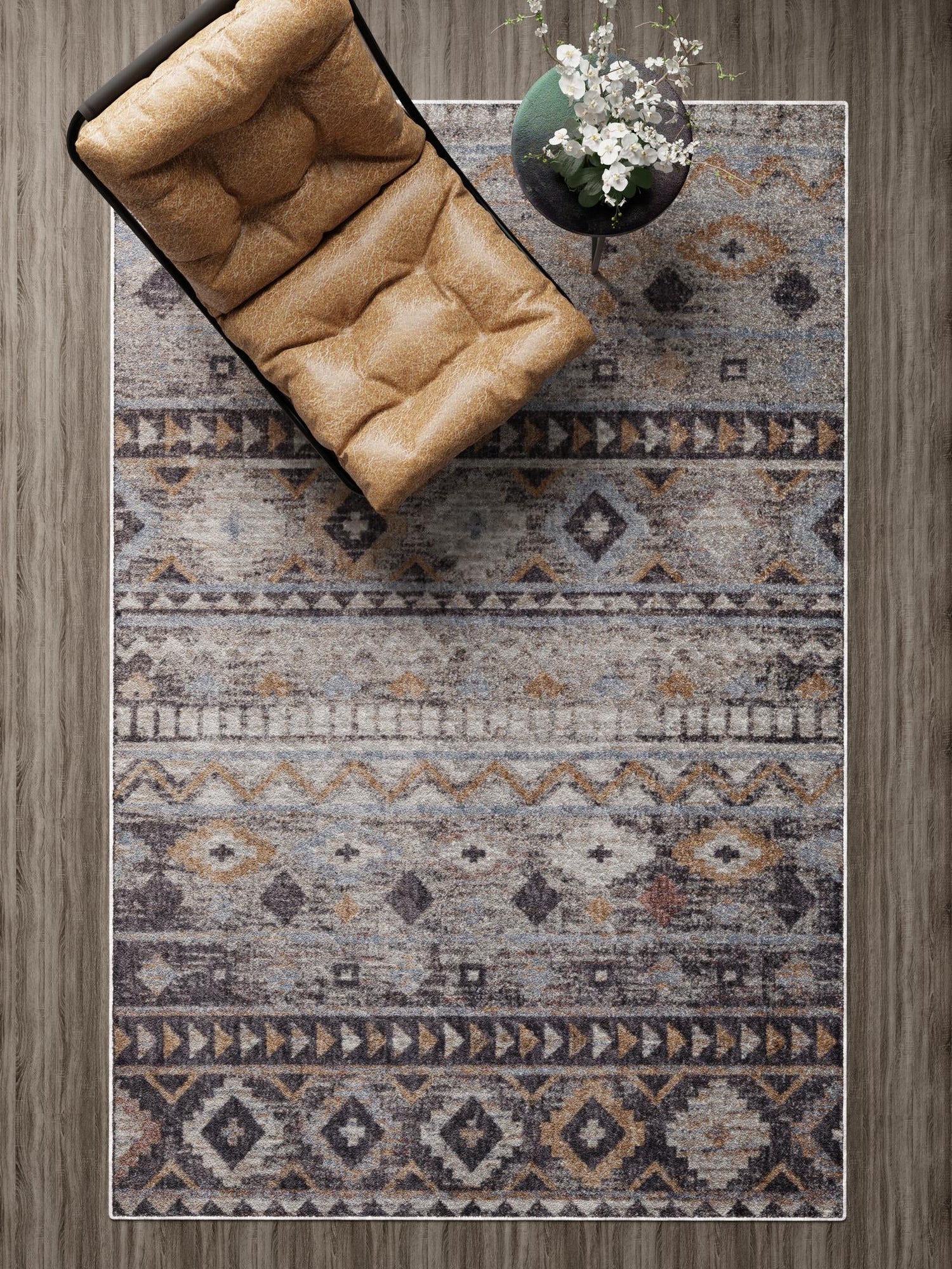 Khaki Gray 7' 10 x 10' Eco Southwestern Rectangle Area Rug 100% Recycled Space Dyed Polyester With Cotton Backing Carpet for Natural Home Decor for Sale at Rug Engine