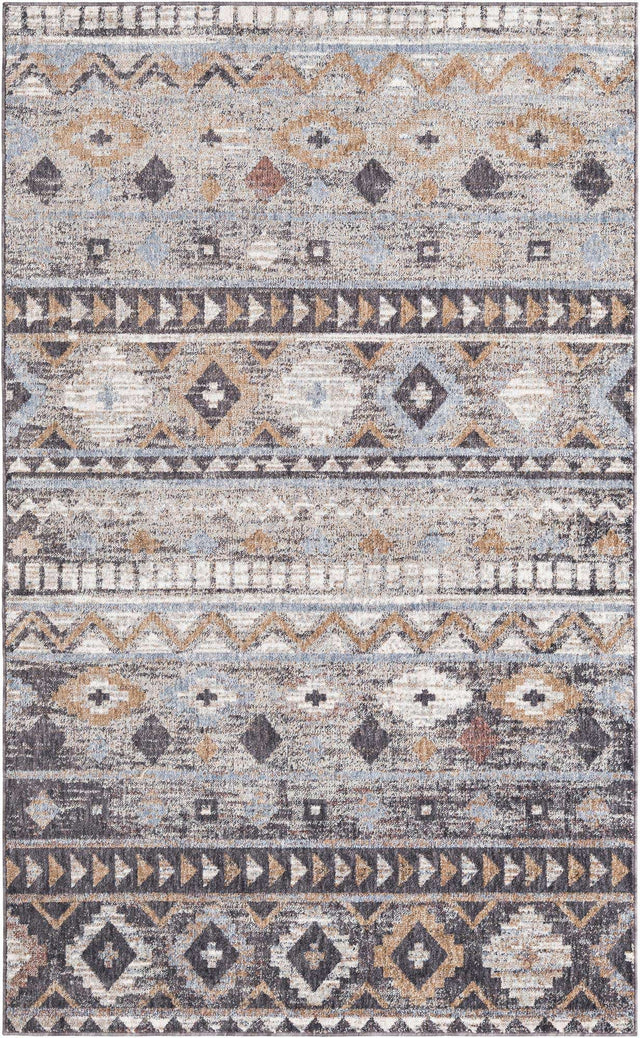 Khaki Gray 5' 3 x 8' Eco Southwestern Rectangle Area Rug 100% Recycled Space Dyed Polyester With Cotton Backing Carpet for Natural Home Decor for Sale at Rug Engine