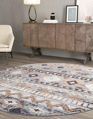 Khaki Gray 3' 3 x 3' 3 Eco Southwestern Round Area Rug 100% Recycled Space Dyed Polyester With Cotton Backing Carpet for Natural Home Decor for Sale at Rug Engine
