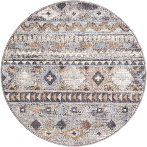 Khaki Gray 3' 3 x 3' 3 Eco Southwestern Round Area Rug 100% Recycled Space Dyed Polyester With Cotton Backing Carpet for Natural Home Decor for Sale at Rug Engine