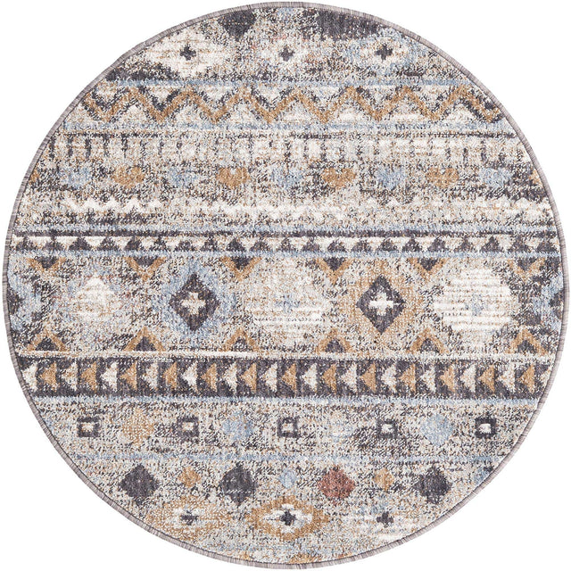 Khaki Gray 3' 3 x 3' 3 Eco Southwestern Round Area Rug 100% Recycled Space Dyed Polyester With Cotton Backing Carpet for Natural Home Decor for Sale at Rug Engine