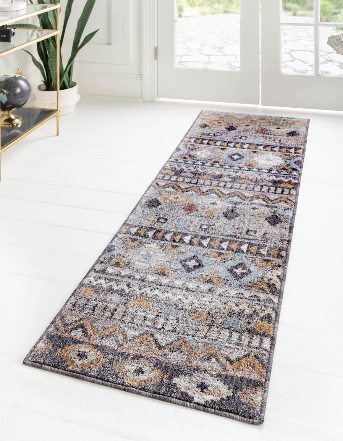 Khaki Gray 2' x 6' Eco Southwestern Runner Area Rug 100% Recycled Space Dyed Polyester With Cotton Backing Carpet for Natural Home Decor for Sale at Rug Engine